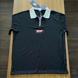 Classic Black Polo Shirt with White Collar